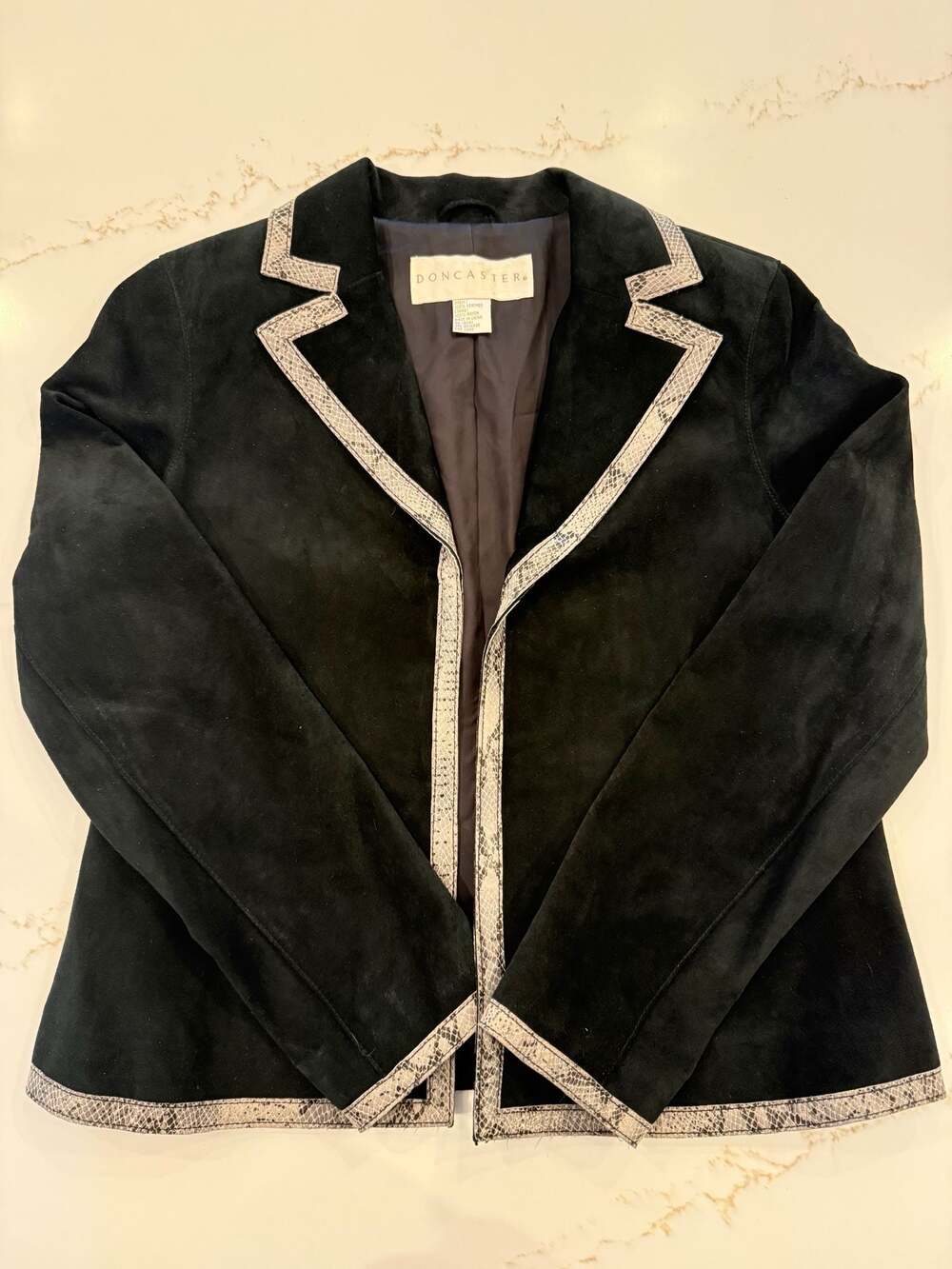 Doncaster Black Suede Leather Jacket with Snakeskin Trim Size 6